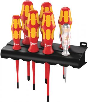 160 iS/7 Rack Schraubendrehersatz Kraftform Plus Serie 100 + einpoliger Phasentester + Rack. Mit reduziertem Klingendurchmesser, 7-teilig 